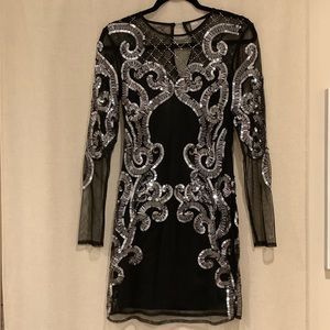 ELEGANT LONG SLEEVE EMBELISHED SEQUENCE DRESS